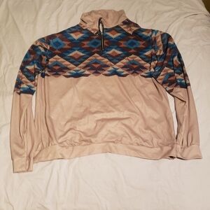 Men's Beige and Blue Geometric Zip-Up Sweater